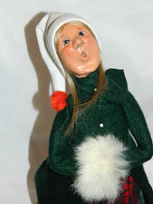 Vintage BYERS CHOICE 1979 HILLTOWN Lady in Green & Plaid Gold Label picture