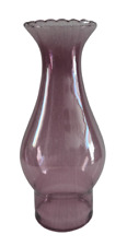 Vintage Amethyst Glass Piecrust Chimney Kerosene Oil Lamps - 7 31/64