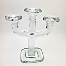 VTG Pukeberg Swedish Glass Candelabra Triple Candlestick From Kosta Boda 1970s picture