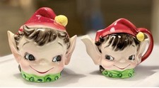 Vintage ESD Lefton Christmas Pixie Elf Creamer Pitcher & Sugar Bowl W/ Lid Japan picture