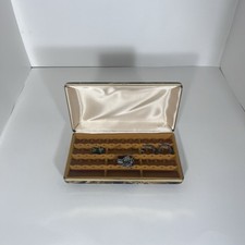 Vtg Mele Earring Jewelry Box Organizer Travel Case HardShell Case Brown Gold picture