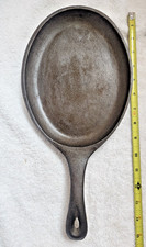 Vintage Cast Iron Skillet Oval Griddle Fish Fajita Steak Sizzle Server Cook Pan picture