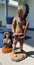 Vintage American Indian 9”H Sculpture Standing Guard & Indian Women with Child picture