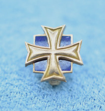 Vintage Signed 10k Yellow Gold Blue Enamel Maltese Cross Order St John Lapel Pin picture