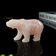 Polar Bear Hand Carved Rose Pink Quartz Natural Crystal Stone Healing Decor 4
