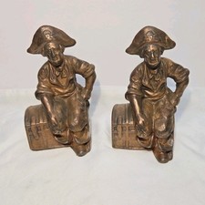 (2) Vintage Cast Iron Doorstop Bookend Old Pirates w/Treasure Chest Littlestown picture