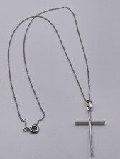 Signed Vintage Silver  Toned Cross Necklace Simple Elegant  18