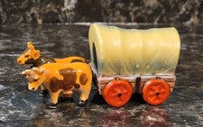 Vintage 1950's Victoria Ceramics - Covered Wagon & Steers Salt & Pepper Shakers picture