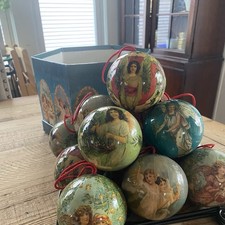 Vintage Twelve Glorious Angels Christmas Ornaments With Box Paper Mache picture