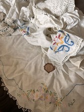 Vtg Lot Linens 15 Embroidered Crochet Tablerunners Doilies Handtowel for Upcycle picture
