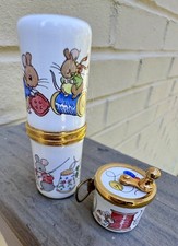 Staffordshire England Hand Painted & Signed JR w Mice Enamel Tape Measure & Case picture