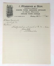 Vintage Ephemera 1909 Bill Head, I. Robbins & Sons, Cigars, Tobacco, Pipes picture