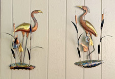 1960's Brass Copper Crane Egret Birds Hollywood Regency Mid Century Wall Art picture
