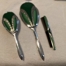 Vintage Art Deco 3 Piece Vanity Set Silver & Green picture