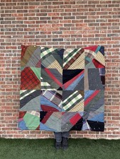 Vintage 100-Year-Old Wool Crazy Antique Quilt ~Vibrant Colors picture