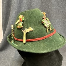 Vtg German Austria Swiss Bavaria Tyrolean Hat 8 Travel Pins Oktoberfest Wool picture