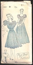 Vintage 1940s Puff Sleeve Dress NY Sewing Pattern 1397 Bust 30 Complete picture