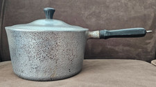 Vintage Club Hammered Aluminum 8 inch Saucepan with Lid, Rustic Wooden Handle picture