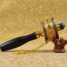 23cm Copper Tibetan Hand Rotating Prayer Wheel Buddhism Meditation Artifact  picture