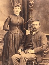 1880s Victorian Couple Man Woman Studio Portrait Cabinet Albumen Photo Topeka KS picture