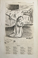 1864 Vintage Magazine Illustration Little Girl Kneeling By Bed Saying Prayers picture