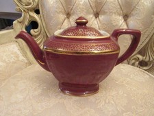 VTG Burgundy & Gold Trim Hall Teapot 6 Cup picture
