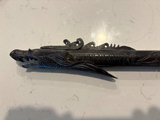 Antique Hand-Carved Dark Wood Dragon Head Scabbard / Decorative blow dart picture