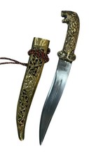 Indo Persian Brass Wire Worked Knife Dagger Steel  Blade Lion Head picture