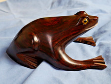 Vtg Ironwood Hand Carved Frog Glass Eyes Figurine Desk Decor 5 1/2