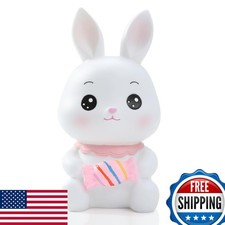 H&W Cute White Bunny Coin Bank Candy, Shatterproof Rabbit Money Bank, Creative picture