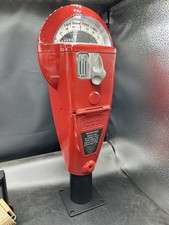 Vintage Red Duncan 60 Parking Meter And Key And Stand, Working picture