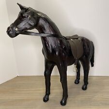 VTG Large Leather Wrapped Horse Equestrian Statue Figure Realistic Eye Art Decor picture