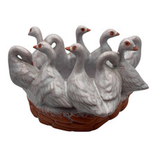 Vintage Ducks Gaggle Of Geese In A Ring Circle Ceramic Vase Planter picture