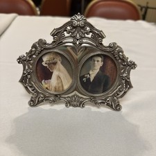 BRIGHTON Victorian Romance Silver Plated Double Oval Picture Frame Ornate picture