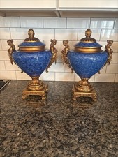 Toscano Berkshire Hall Sculptural Urn vibrant Blue Marbled Finish Ornate Handles picture