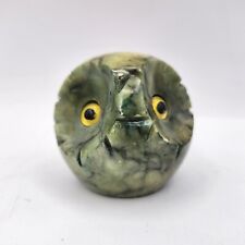 Vintage Italian Hand Carved Round Stone Owl Head Figurine Statue Paperweight  picture