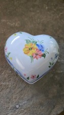Vintage Porcelain Heart Shaped Trinket Box Floral Covered Jewelry Dish picture