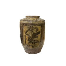 Vintage Earthy Beige Brown Village Rural Pottery Ceramic Pot Vase ws4547 picture