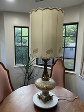 RARE Vintage Carl Falkenstein?  Lamp Hollywood Regency MCM Brass Marble +Shade picture