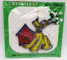 Vtg Walt Disney Characters Crystalene Pluto w/ Doghouse Plastic Stained Glass picture