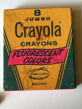 VTG 1970’s Box Of 8 Count Binney & Smith Crayola Jumbo Fluorescent Crayons USA picture