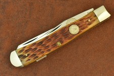 VINTAGE SARGENT MADE IN USA by QUEEN BONE NKCA TRAPPER KNIFE 1992 NICE (30231) picture