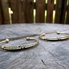 Navajo Coin Silver Bracelet Pair Ingot Silver Cold Chiseled Antique Cuff Set  picture