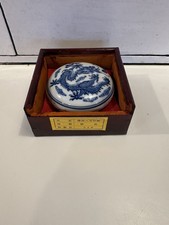 Vintage Motif Stamp Blue And White Dragon Porcelain Container With Pigments picture