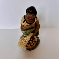 Vintage Serafin Marsal Terra Cotta Woman with Bread Basket Folk Art Paraguay picture