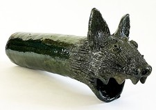 OAXACA CERAMIC FOLK ART POTTERY LOZA VERDE COYOTE DOG GARGOYLE DRAIN SPOUT 20