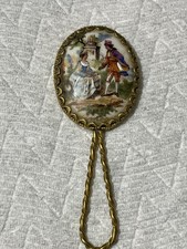 Vintage LIMONGES FRAGONARD Porcelain Purse Mirror w/courting scene picture