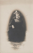 LITTLE GIRL ETHEL STANDING N CHAIR STUDIO PORTRAIT REAL PHOTO POSTCARD 1910 RPPC picture