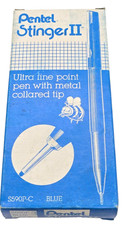 Dozen (12) Vintage Pentel Stinger II Ultra Fine Point Blue Ink Pen S590P NEW NOS picture