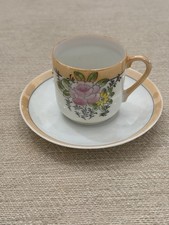 Peach and White Floral Lusterware Demitasse Tea Cup and Saucer Occupied Japan picture